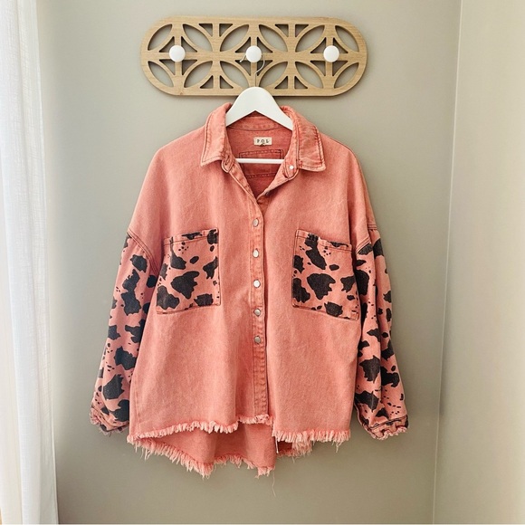 POL Cow Print Button Up Jacket Red/Black Sz Medium - Picture 1 of 8